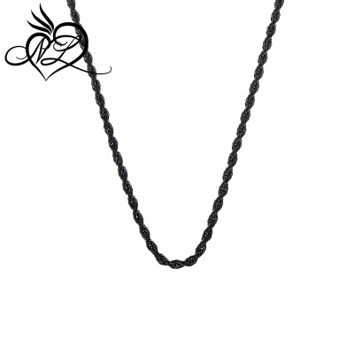 Loordon Jewelry Black Twist Rope Chain Necklace Stainless Steel Link Necklace for Men Women