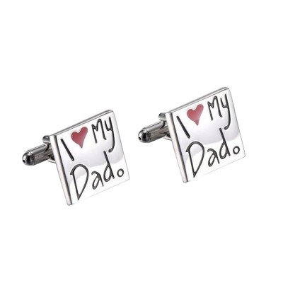 Square Cufflinks for Men with "I Love My Dad" Engraved in Black, Red and Silver Stainless Steel