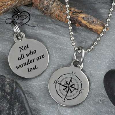 Compass Rose Reversible Stainless Steel Pendant