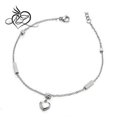 Unique Steel Cuboids Cubes Link Chain Anklet Bracelet with Dangling Heart, Adjustable