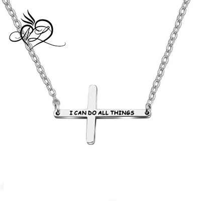 Sideways Cross Necklace I Can Do All Things Phil 4;13 Scripture Jewelry Stainless Steel Cross Pendant Necklace for Women Girls