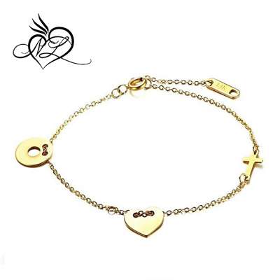 Adjustable Stainless Steel Dainty Delicate Heart Cross Charm Rolo Chain Bracelet for Women Girls