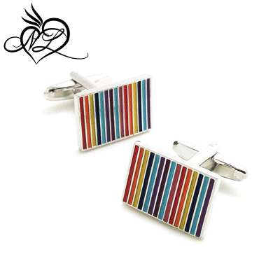 Covink Novelty Rainbow Rectangular Cufflinks 7 Colors Striped Cuff Button Multi Coloured