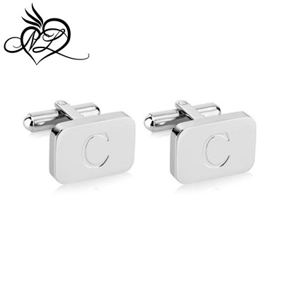 White-Gold Plated Initial Engraved Stainless Steel Man's Cufflinks