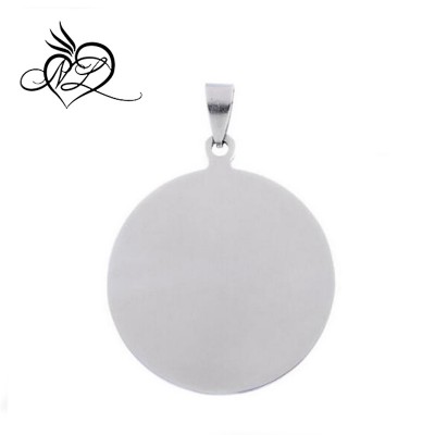 Silver Tone Stainless Steel Blank Stamping Tags Round Glaze Charm Pendant with Jewelry Clasp 4.8x3.5cm