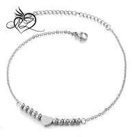 Stainless Steel Anklet Bracelet with Charms of Hearts and Beads