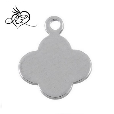 Stainless Steel Blank Tags Glaze Four Leaf Clover Charm Pendant Necklace 13x11mm