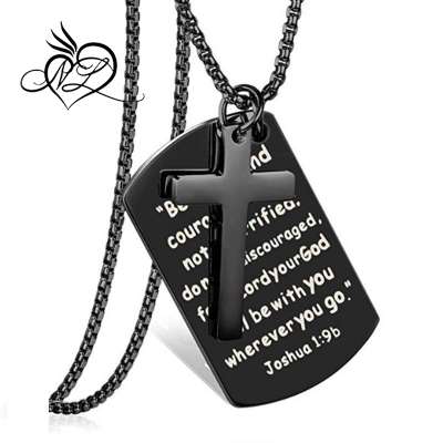 Stainless Steel Dog Tags Cross Necklaces Inspirational Jewelry Gift for Girl Teen Daughter Men Bible Prayer Joshua 1:9b