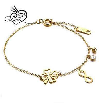 Dainty Delicate Stainless Steel Four Leaf Clove Infinity Charm Rolo Chain Bracelet,Adjustable