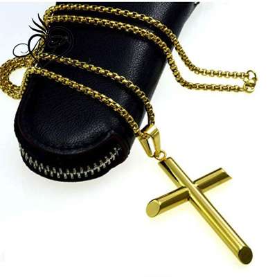 Ladies Stainless Steel Gold Cross Chain Pendant Necklace