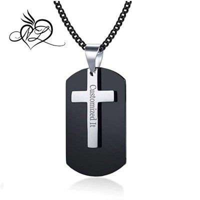 Personalized Custom Message Stainless Steel DogTag Cross Pendant Necklace for Men Women