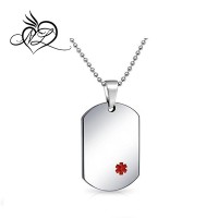 Medical ID Dog Tag Pendant Stainless Steel Necklace 20 Inches