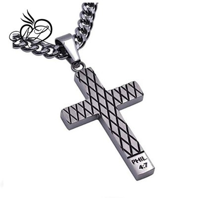 Diamond Back Cross Silver Necklace GUARDED Stainless Steel Christian Jewelry 20" 24'' 26'' Curb Chain