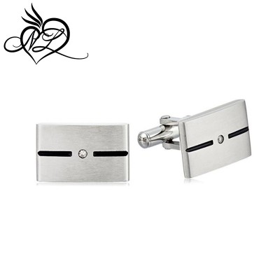 Men's Stainless Steel Diamond-Accent Cuff Links