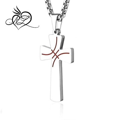 Basketball Cross Pendant, I CAN DO ALL THINGS STRENGTH Bible Verse Stainless Steel Necklace