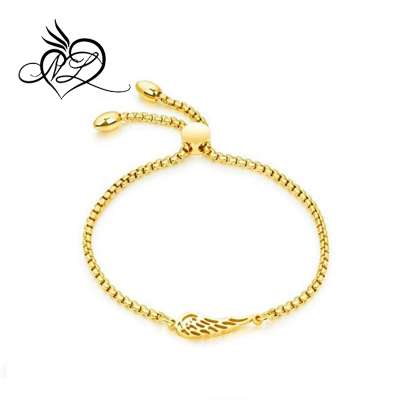 Stainless Steel Adjustable Women's Angel Wing Charm Link Bracelet