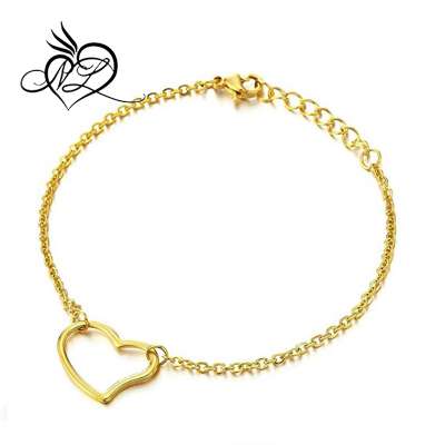 Stylish Stainless Steel Gold Color Anklet Bracelet with Open Heart Charm